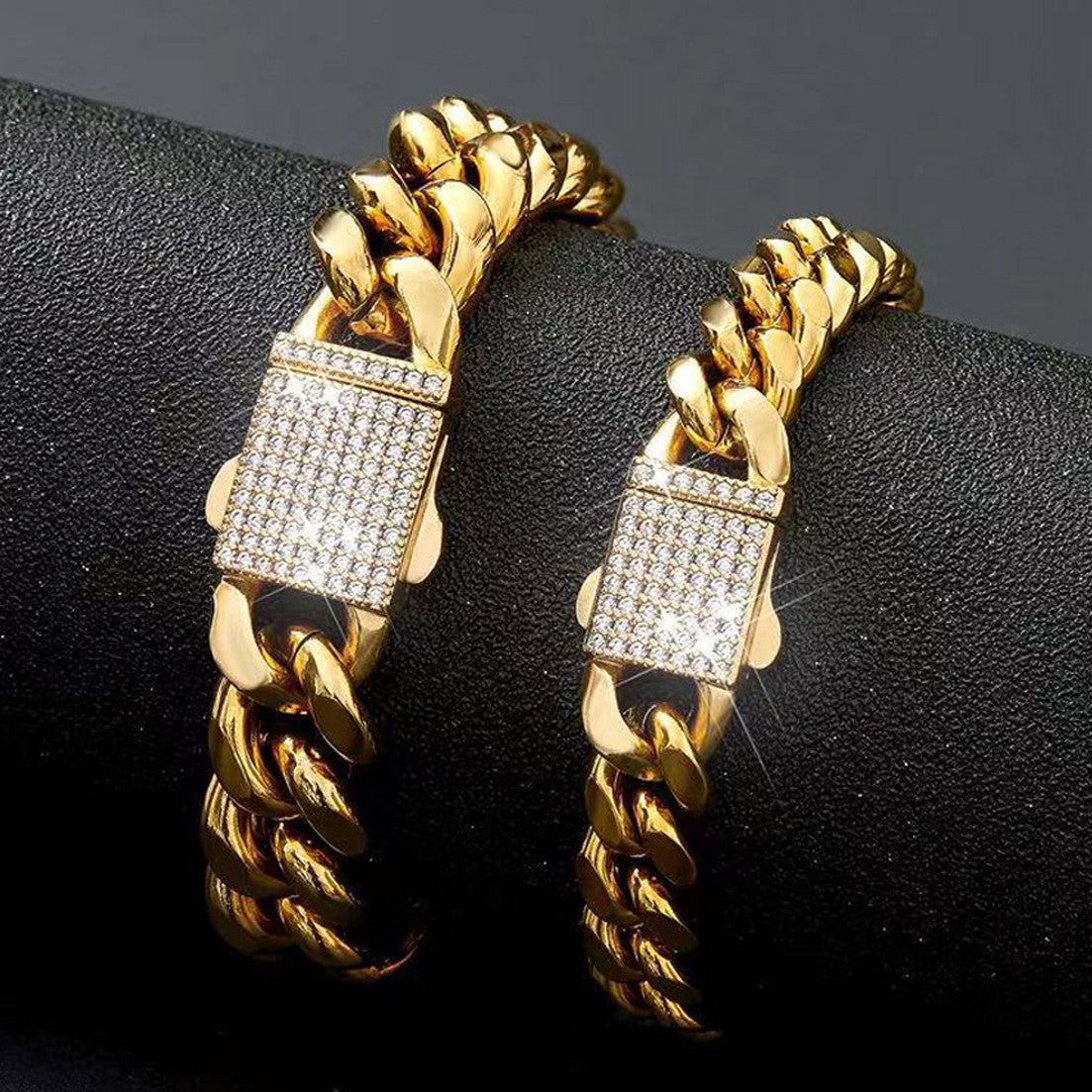 Joias Hip Hop 6mm-14mm Qualquer Comprimento 316L Aço Inoxidável Fivela de Cristal Fashion Pulseira Elos Miami Feminina Masculina