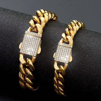 Joias Hip Hop 6mm-14mm Qualquer Comprimento 316L Aço Inoxidável Fivela de Cristal Fashion Pulseira Elos Miami Feminina Masculina