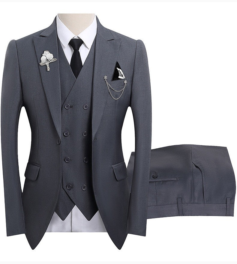 High Quality Classic Men Suit Tuxedo Peak Lapel Groomsmen Wedding Suits Set 3 Pieces(Jacket+Pants+Vest)Fashion Men Business Suit