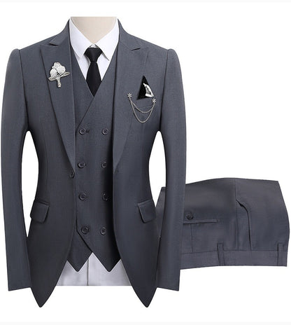 High Quality Classic Men Suit Tuxedo Peak Lapel Groomsmen Wedding Suits Set 3 Pieces(Jacket+Pants+Vest)Fashion Men Business Suit