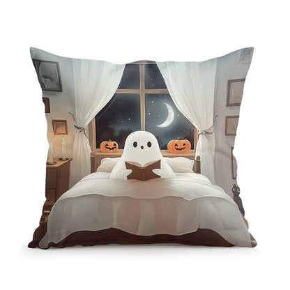 Halloween Ghost Pumpkin Print Cushion Cover Peach Skin Velvet Room Home Sofa Living Office Car Simplicity Pillow Cover 45x45CM