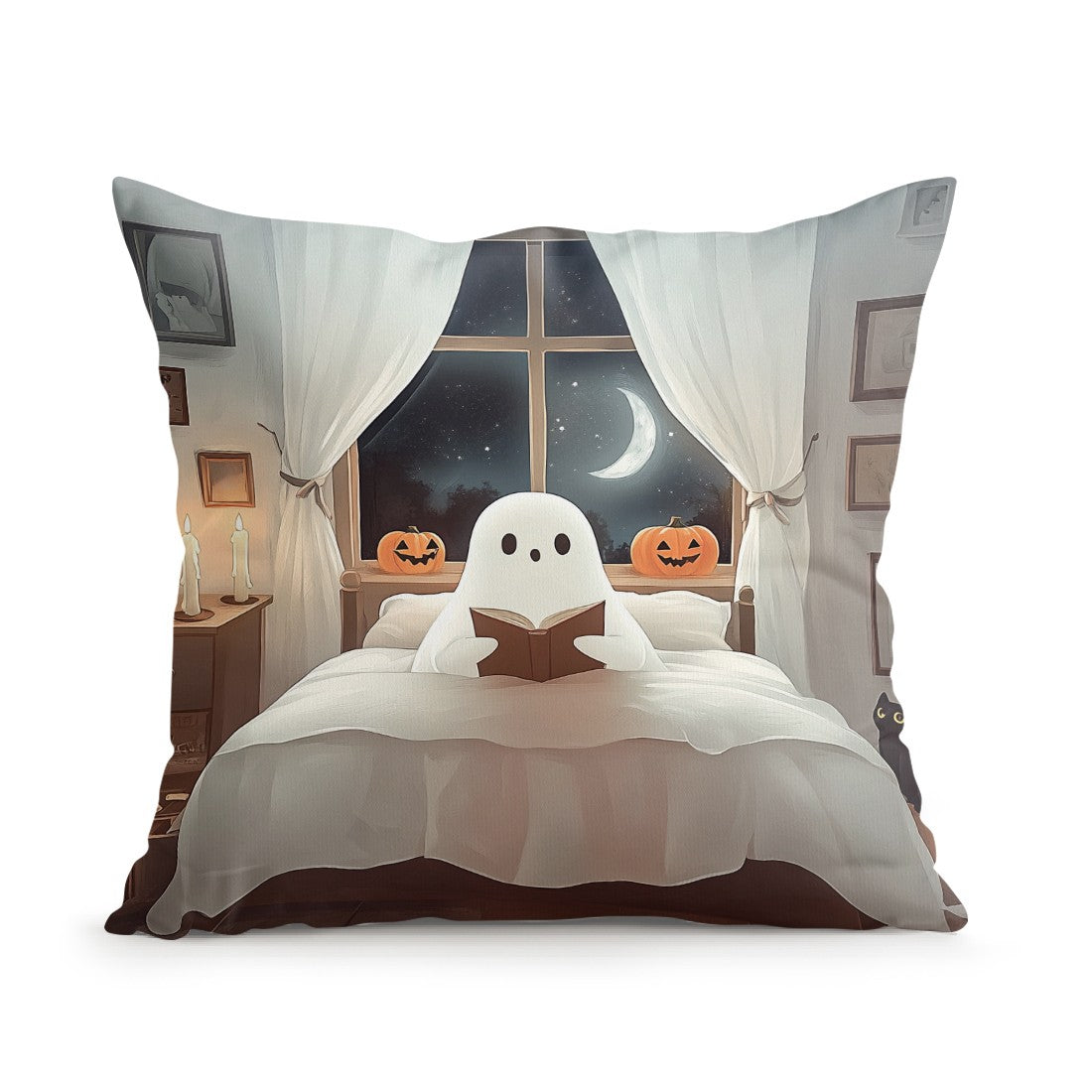 Halloween Ghost Pumpkin Print Cushion Cover Peach Skin Velvet Room Home Sofa Living Office Car Simplicity Pillow Cover 45x45CM