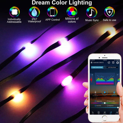 WS2812B LED String 5M 10M 20M RGBIC Dream Color Party Christmas Lights Individually Addressable String Lights Waterproof DC5V