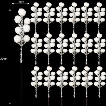 5/200pcs Artificial White Berry Stem Frosted Christmas Berries Branch Snow Tipped Stems Twigs Wreath Xmas Tree Fillers Ornament