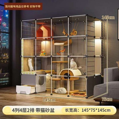 Super Grandes Gaiolas de Gatos com Espaço Livre Casa para Animais de Estimação Interna Villa para Gatos com Caixa de Areia Integrada Gabinete Nórdico Multi-Camadas para Gatos