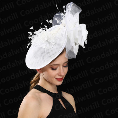 Big Flower Wedding Fascinator Hat Women Formal Party Tea Headpiece Ladies Cocktail Church Chapeau Cap Headband Woman Millinery