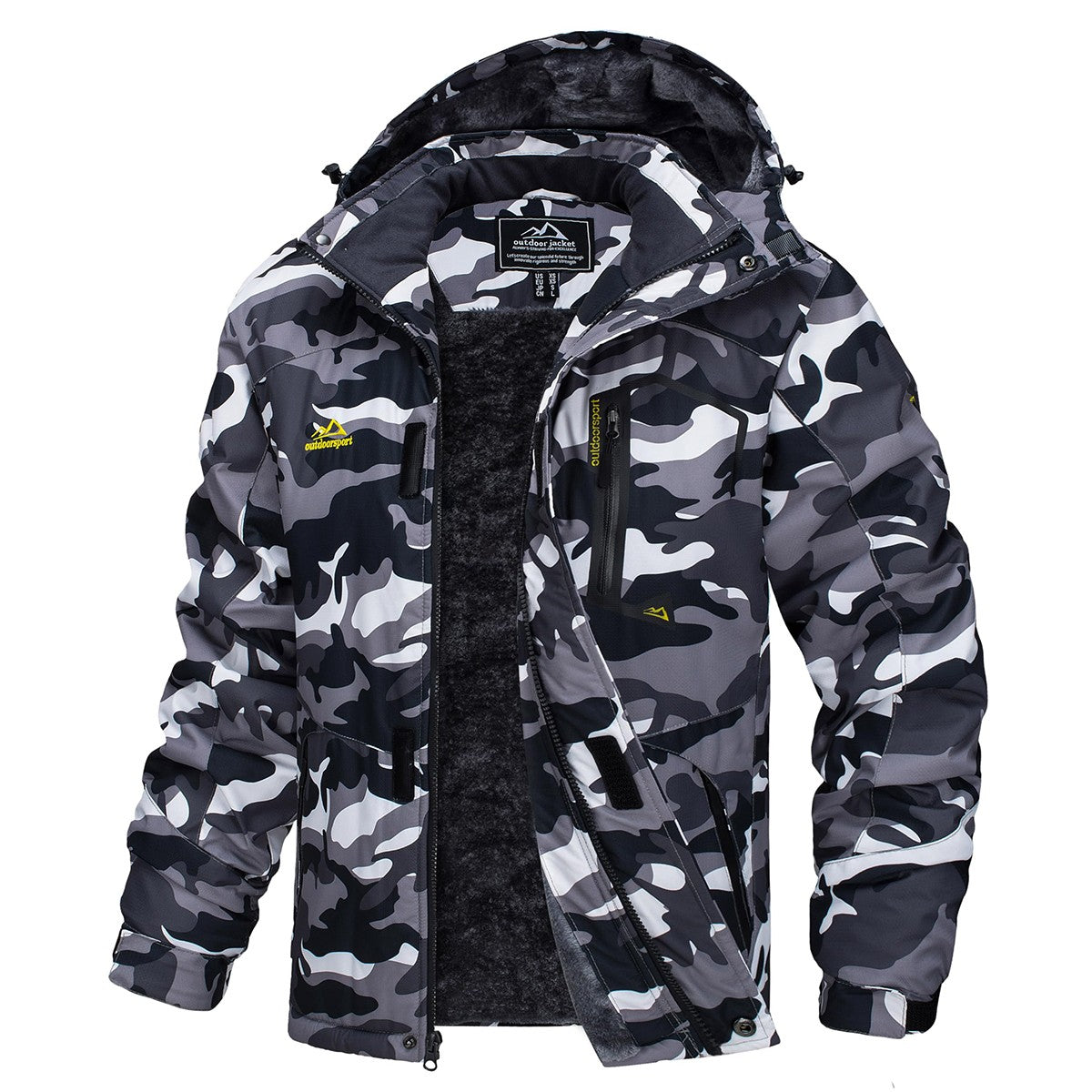 MAGCOMSEN Fleece Ski Jacket Men's Hooded Waterproof Thermal Thick Warm Camo Parka Removable Hooded Coats Winter Snowboard Anorak