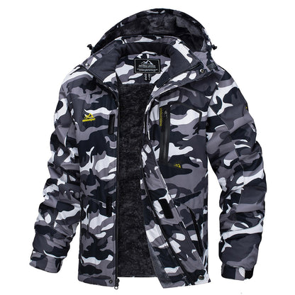 MAGCOMSEN Fleece Ski Jacket Men's Hooded Waterproof Thermal Thick Warm Camo Parka Removable Hooded Coats Winter Snowboard Anorak