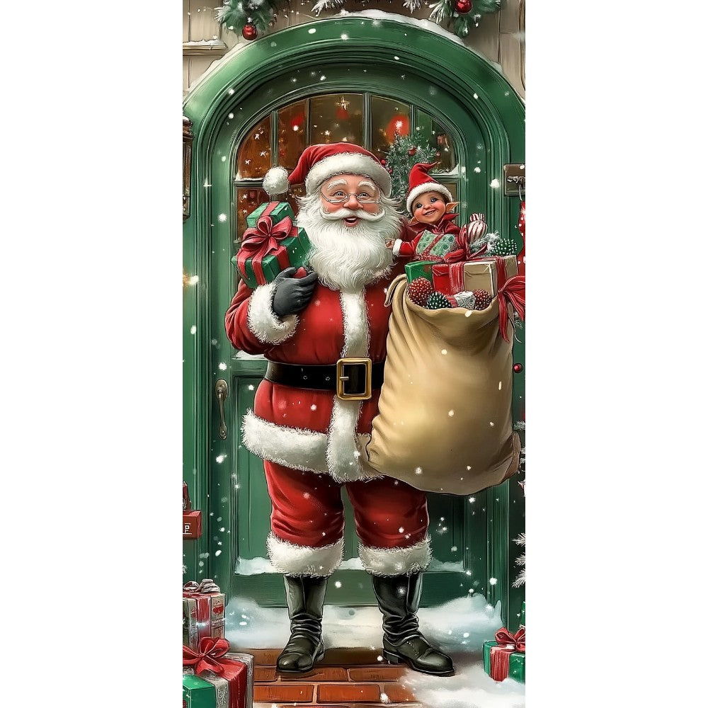 Santa Claus Christmas Tree Door Cover -185x90cm Festive Holiday Decoration Versatile Hanging for Entrance and Room