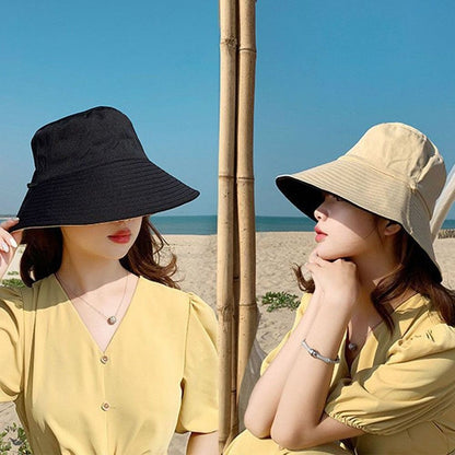 Double-Sided Sun Beach Cap Portable Fisherman Cap Foldable Panama Hat Solid Color Anti-UV Spring Summer Outdoor Beach Visor