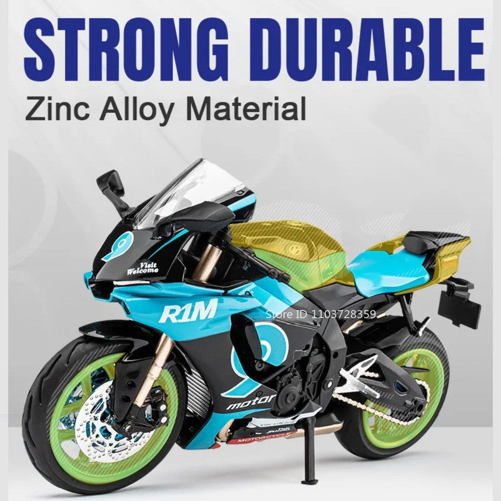 1:12 R1M R1 Modelo de Moto Brinquedos Liga Fundida Motocicletas em Miniatura Som Luz Amortecimento Simulação Motocicletas Presentes