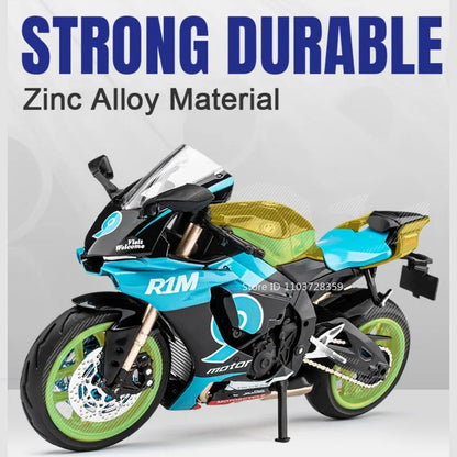 1:12 R1M R1 Modelo de Moto Brinquedos Liga Fundida Motocicletas em Miniatura Som Luz Amortecimento Simulação Motocicletas Presentes