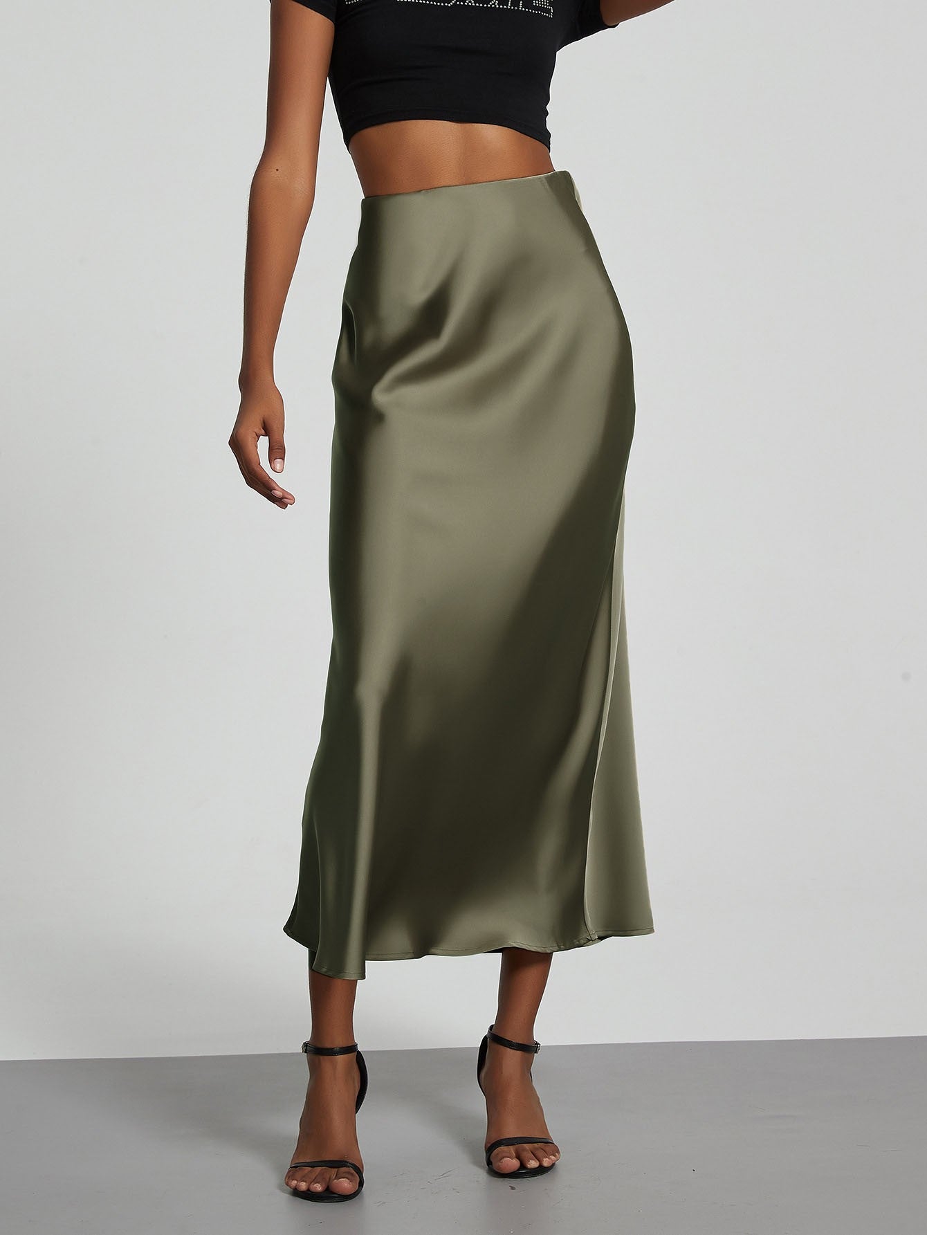 Fashion Satin Party Long Skirt High Waist Solid Color Casual Basic Women Skirts
