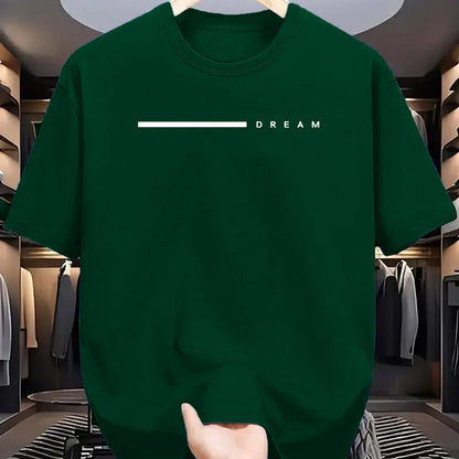 Men's summer 100 cotton fashionable casual loose plus size dream letter printed sports round neck short sleeved T-shirt top