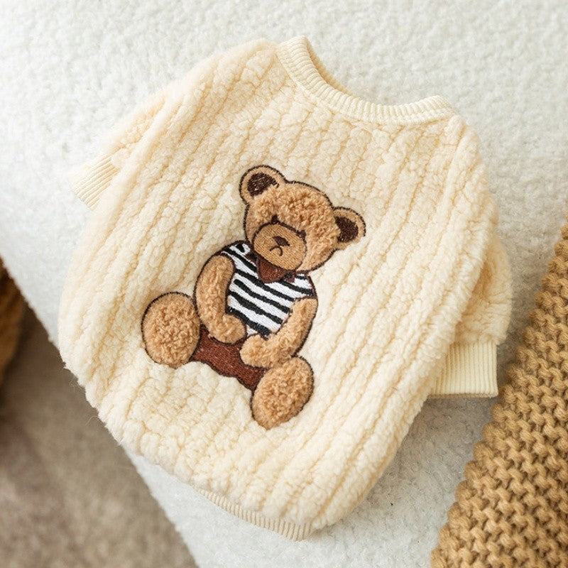Moletom de Luxo com Capuz para Cães, Roupas Quentes de Inverno para Cães, Moletom Fofo e Macio para Filhotes, Estampa de Urso, Moletons para Gatos, Suéteres para Animais de Estimação, Roupas para Bichon