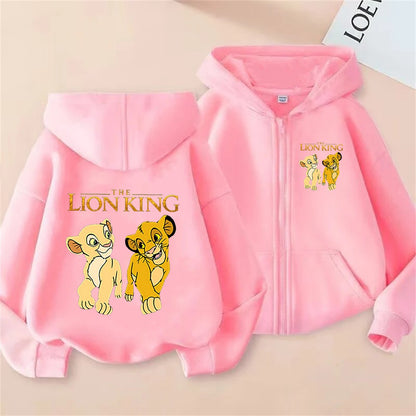 Children's New Anime Lion King Simba Zipper style Pink Long Sleeve Hoodies Tops leisure Sweatshirt Girls Age 3-12 Holiday gifts