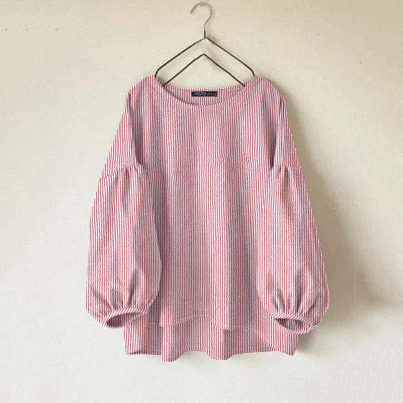 ZANZEA Fashion Striped Work OL Blouse Women Casual O Neck Long Sleeve Loose Shirt Stylish Blusas Vintage Chemise Autumn Tops