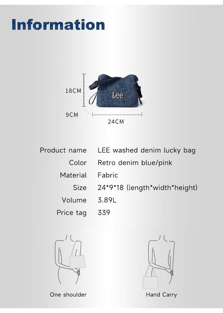 LEE Chinese Knot Denim Blue Women's Handbag Fashion Trend Daily Jeans Medium Size Tote Shoulder Bag for Ladies Commute Tote Bag