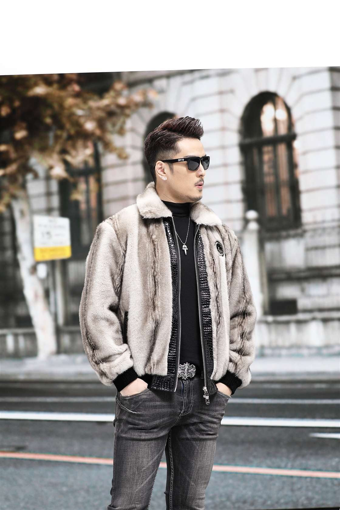 Zipper Cardigan Spliced Faux Leather Men Long Sleeve Jackets Turn Down Collar Coat Long Sleeve High Street 2025 Autumn Slim