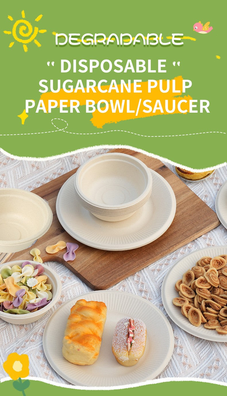 Conjunto Descartável de Talheres de Polpa com 20 Peças Biodegradáveis Inclui Tigela Prato Faca Garfo Colher para Casa Festa Piquenique Recipientes de Comida