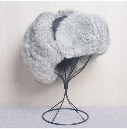 New Russia Winter Real fur Hat Men Outdoor Windproof Super Warm Real Rabbit Fur Bomber Hats Natural Soft Natural Rabbit Fur Caps