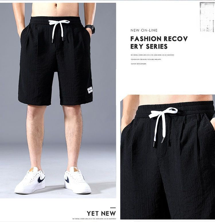 Sleeping Pants Ice Silk Shorts Men Casual Shorts Loose 5-Minute Pants Solid Youth Home Shorts Elastic Waist Large Pajama Pants