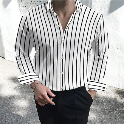 Men's formal shirt button lapel shirt black and white red long sleeve striped collar wedding work clothing large size 5XL