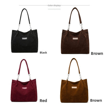 European American Autumn Winter Large Capacity Suede Women's Bag, Vintage Handbags Women Shoulder Bag, Retro Faux Suede Tote Bag