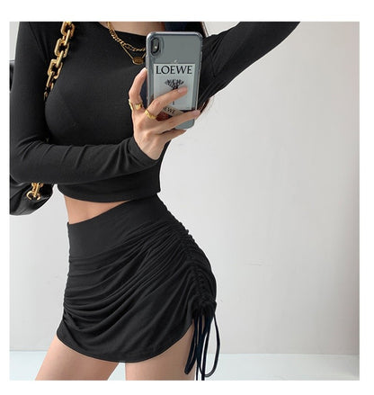 Sexy Bandage Summer Skirts Women Black High Waist Elastic Mini Skirt With shorts Hot Club A Line Slim Bodycon Skirts for Women
