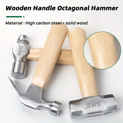 Mini Hammer High Carbon Steel Hammer Solid Wood Short Handle Octagonal or Round Head Hammer Small Manual Hardware Tool