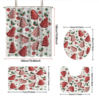 4pcs Christmas colored candy printed bathroom set 180x180 waterproof shower curtain, floor mat, toilet seat mat, U-shaped mat