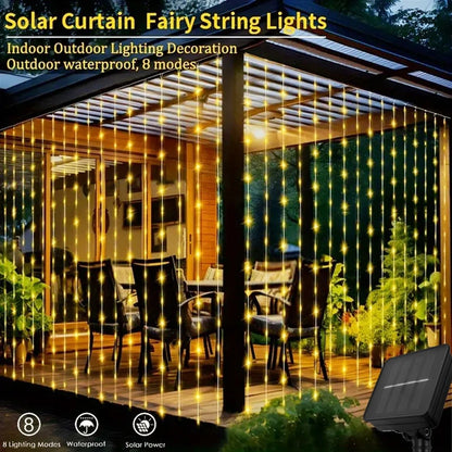 Solar LED Curtain Light Outdoor Garland Solar Fairy String Light Pavilion Garden Party Holiday Christmas Decor