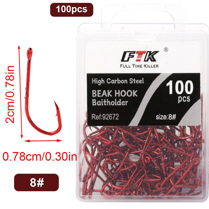 Anzóis de Pesca Vermelhos FTK 1/0-10# Iscas de Pesca com Farpa para Mar Haste Bico Porta-Isca Viva Jig de Pesca para Carpa Acessórios Anzóis de Minhoca