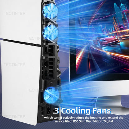 Cooling Fan for PS5 Slim Disc Edition/Digital Edition Game Console with RGB Lighting USB 3.0 Port for PlayStation 5 Accessories