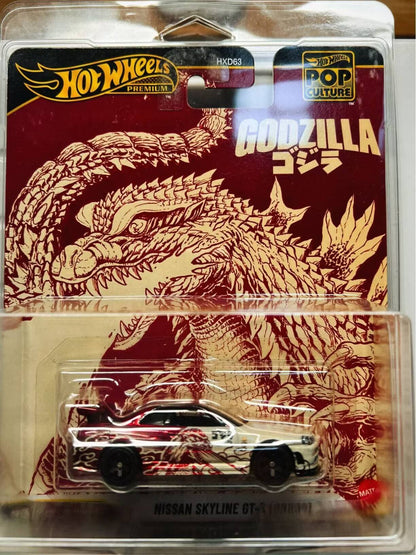 Hot Wheels Premium Carro de Cultura Pop Escala 1/64 - Nissan Skyline Gt-R Godzilla - Brinquedo Colecionável Para Meninos Presente de Natal