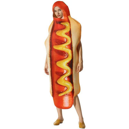 Adult Funny 3D Print Hot Dog Costume Halloween Food Sausage Pizza Burger French Fries Cosplay One-Piece Costume Party Jumpsuit