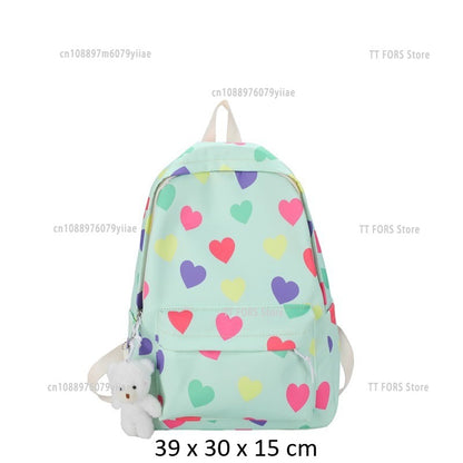 Sweet Canvas Love Children's Backpack Leisure Large Capacity Boys and Girls Student Schoolbag Birthday Holiday Gift