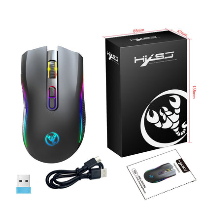 Mouse Mecânico Sem Fio RGB HXSJ T69 2.4G Mouse Gamer Ergonômico com 7 Botões Programáveis 4800DPI para Escritório e Jogos