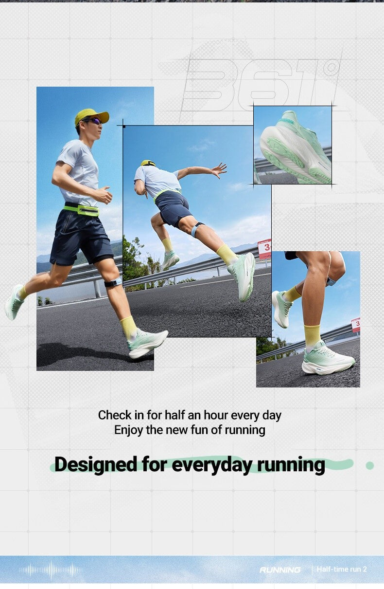 361 Degrees HALF TIME RUN 2 Men Running Shoe Soft Breathable Rebound Lightweight Shock-absorber Versatile Male Sneaker 672522201