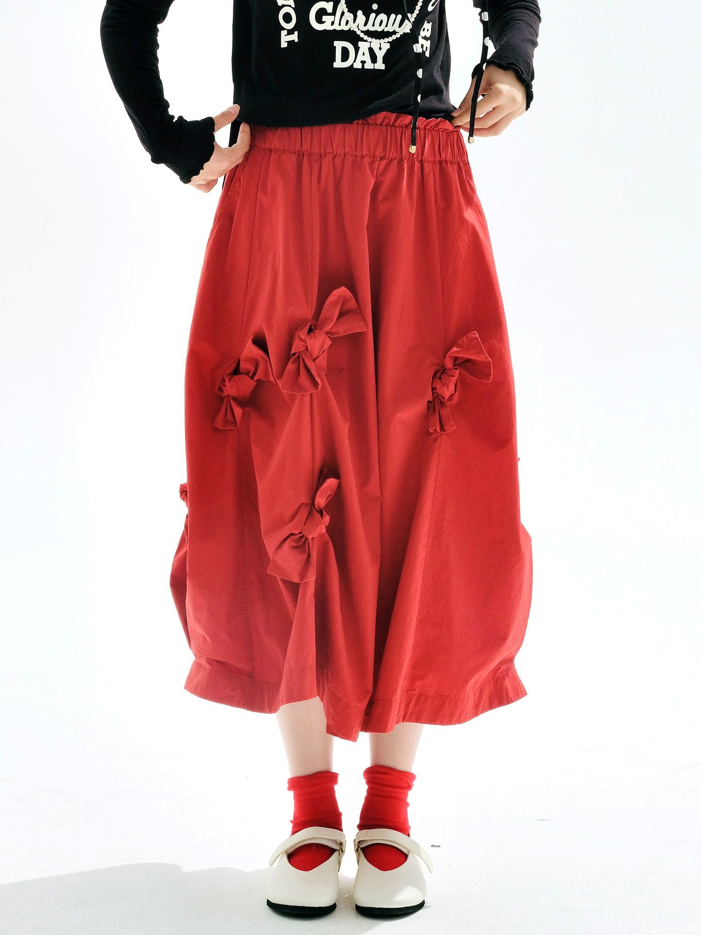 imakokoni 2025 Early Autumn Artistic Washed Braided Bow Half-Dress Casual Retro Women's A-Line Skirt255188