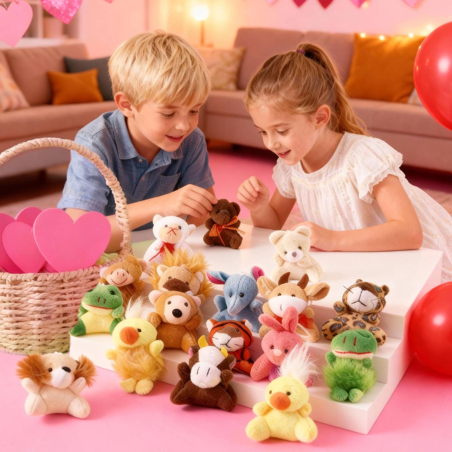 12-100 Conjuntos de Presentes de Dia dos Namorados para Crianças Chaveiro de Pelúcia de Animal com Cartões de Dia dos Namorados para Troca em Sala de Aula Lembrancinhas