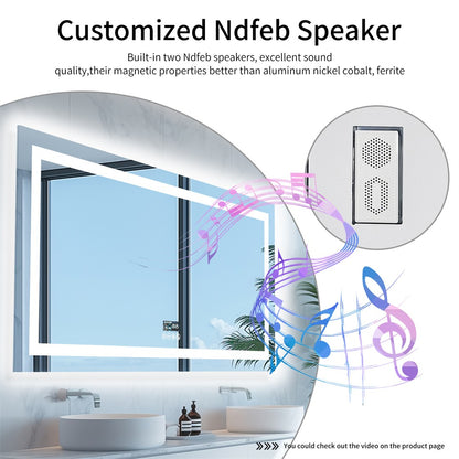 LUVODI Large Illuminated Bluetooth Bathroom Mirror Rectangle Anti-fog LED Bathroom Vanity Mirror with Bluetooth Speaker 3 Color