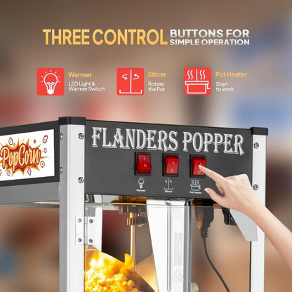 Commercial and Home Theater Popcorn Machine with Cart Wheels and 8 Oz Kettle Produces Up to 32 Cups ETL Certified Popcorn Maker