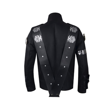 Michael Jackson BAD Tour Cosplay Costume Black Military Jacket Eagle Print Rivet — Unisex Stage Performance Outfit