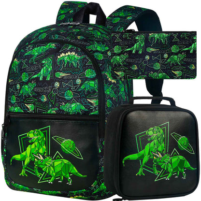 Mochila de Dinossauro 3 Peças para meninos, Conjunto de Mochilas Infantis de 42 cm para Ensino Fundamental, Pré-escola e Jardim de Infância, Mochila Escolar com Lancheira