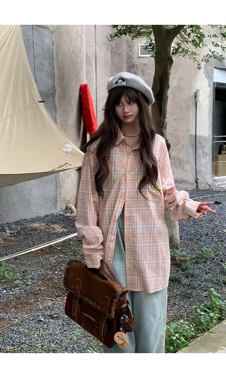 Ice Blue Plaid Long Sleeve Shirt Unisex Premium Cleanfit Denim Fabric V-neck Open Cardigan Style Holiday Vibes Short Length