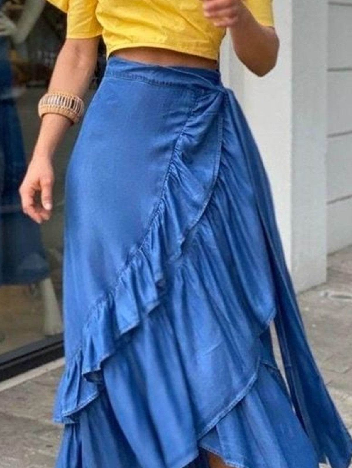 Women Mermaid Skirt Plus Size High Waist Casual Plain Spliced Pleated Slit Hem Denim Skirt Single Button Slim Vintage Skirt 2023