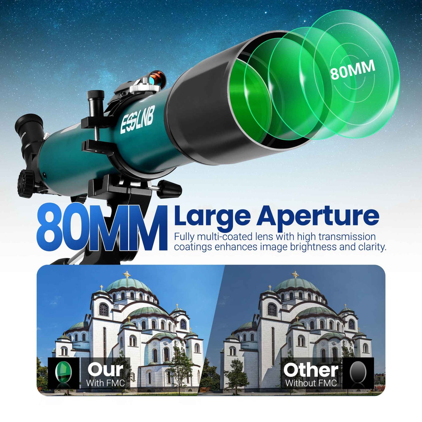 Telescópio Astronômico 70080 Lente 80mm Observação da Lua 210X com Suporte para Celular Aplicativo de Observação de Estrelas para Adultos e Crianças de Presente