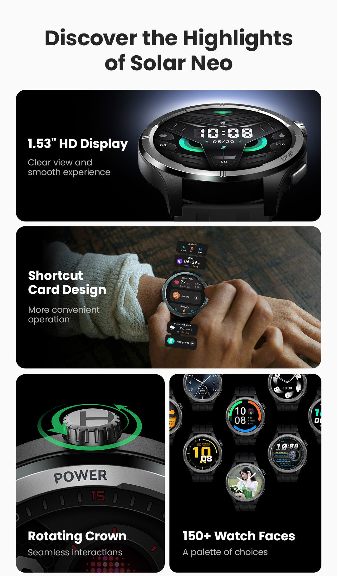Smartwatch HAYLOU Solar Neo Tela HD de 1.53'' Monitoramento de Saúde 24H Chamada Bluetooth Smartwatch Masculino Feminino Relógios Esportivos Inteligentes