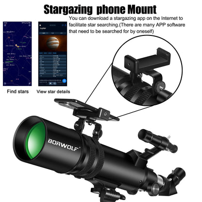 BORWOLF 90600 Telescópio Astronômico, Alta Potência Grande Abertura 90MM HD Profissional para Observação de Espaço Profundo Observação de Estrelas,